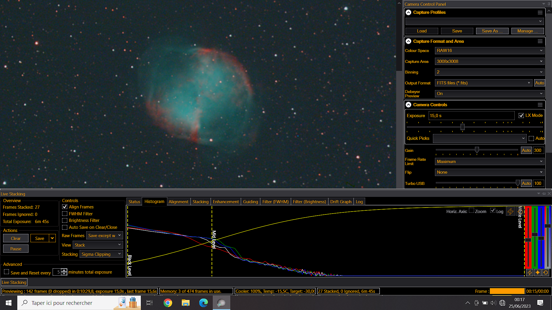 M27 - Vu en live stacking avec ScharpCap